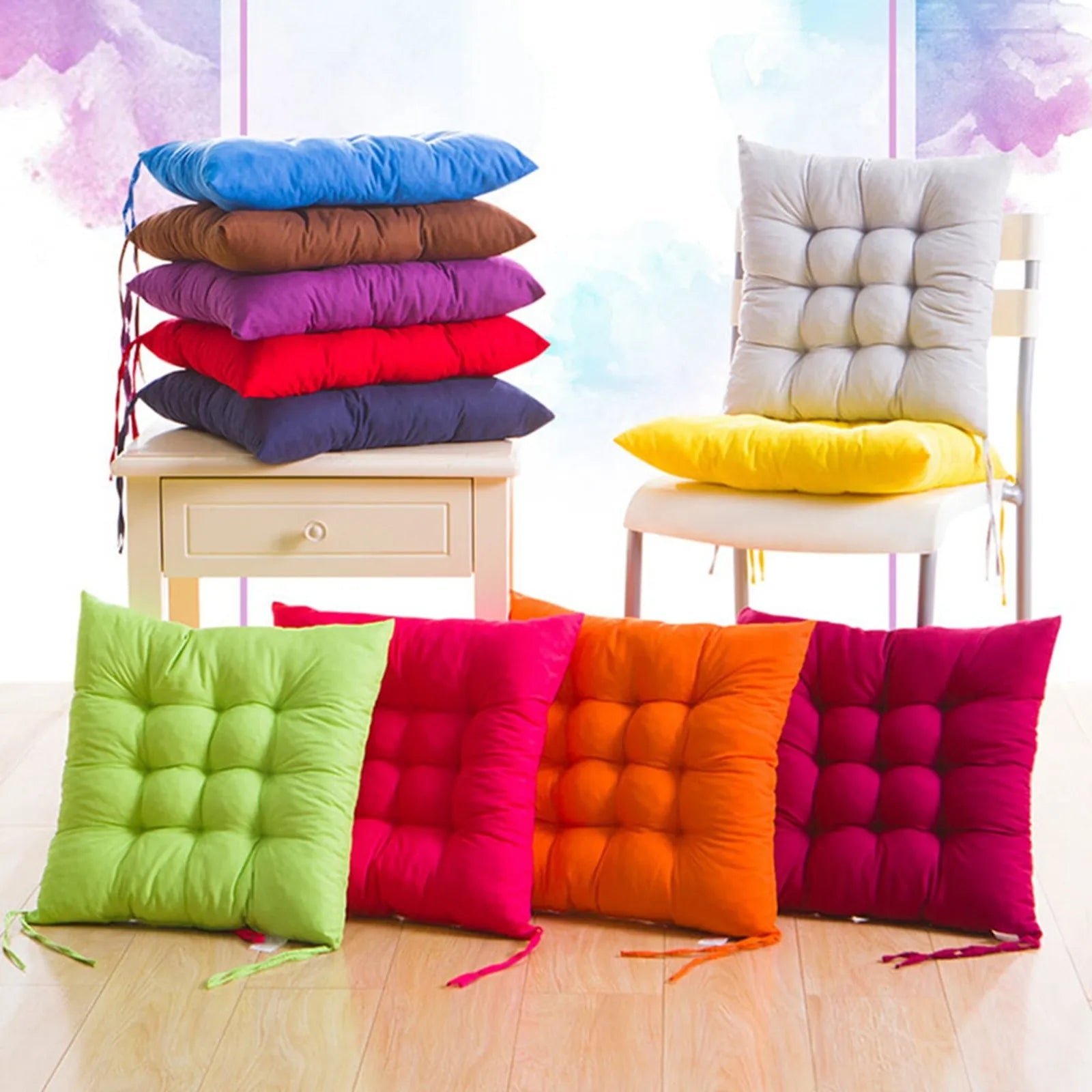 Square Chair Cushion with Anti-Skid Strap – Indoor & Outdoor Seat Pillow for Home and Car