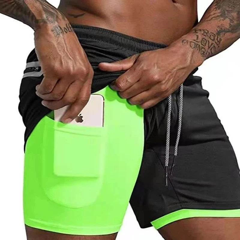 Men’s 2-in-1 Double-Layer Running Shorts – Beach, Gym & Fitness Training Pants