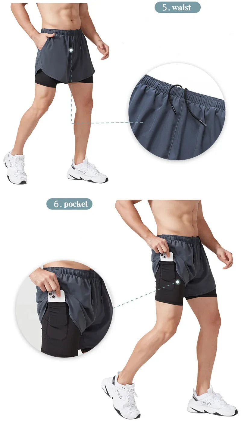 Men’s Double-Layer Running Shorts – Quick-Dry Fitness & Workout Training Shorts