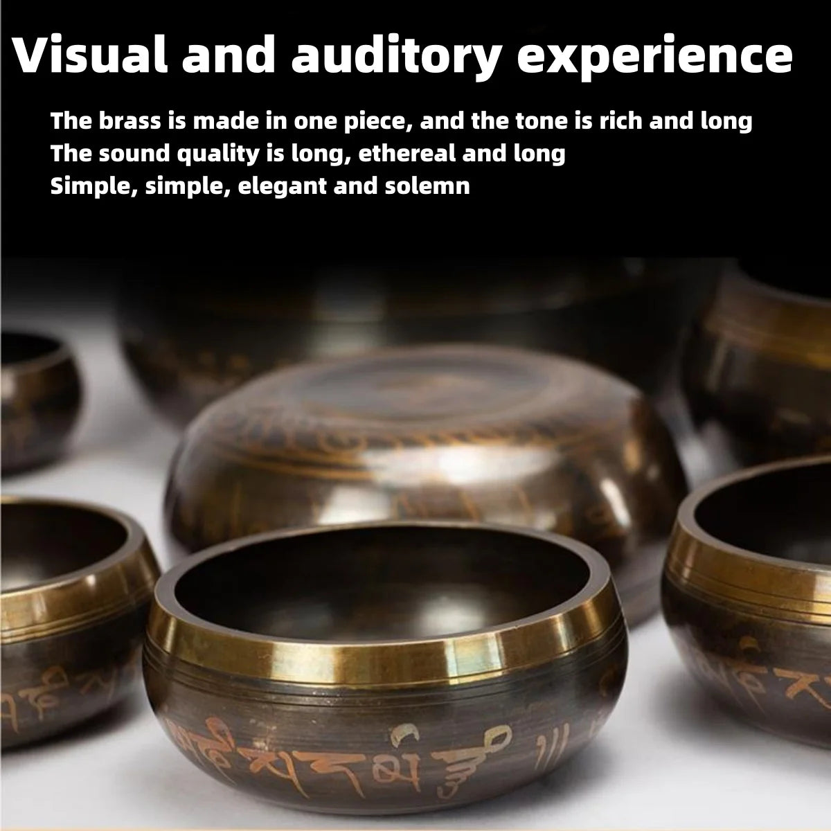 Tibetan Singing Bowl Set – 8.5 to 20cm Scripture Bowls for Meditation & Chakra Healing