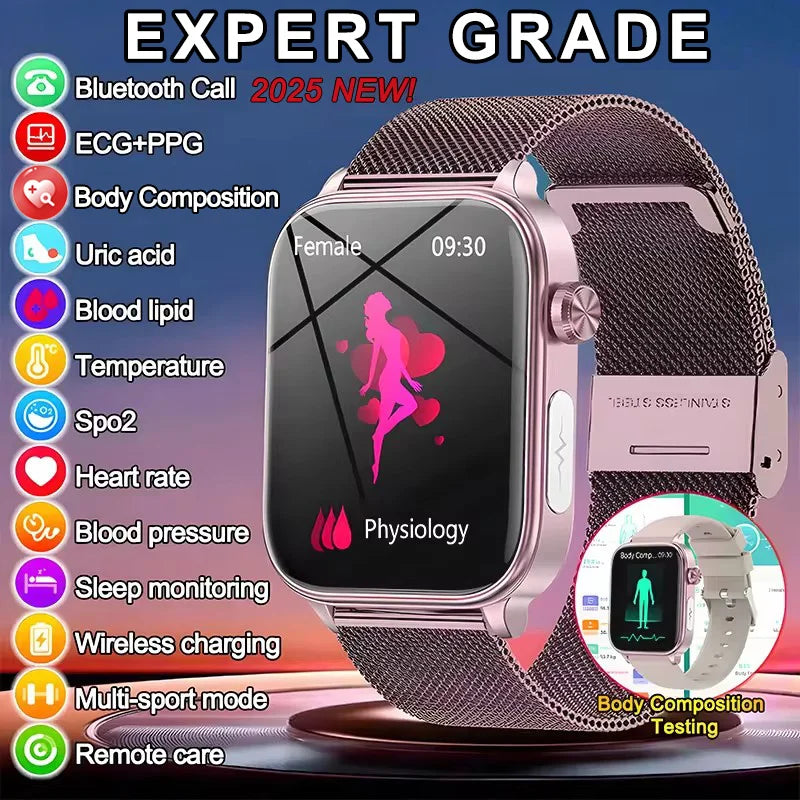 2025 ECG+PPG Smart Watch – Blood Pressure, Lipid, Uric Acid & Menstrual Health Tracker for Women