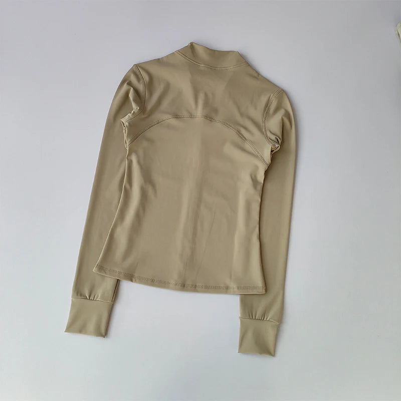 Women's High-End Yoga Running Jacket – Long Sleeve, Windproof Fitness Training Top with Standing Collar