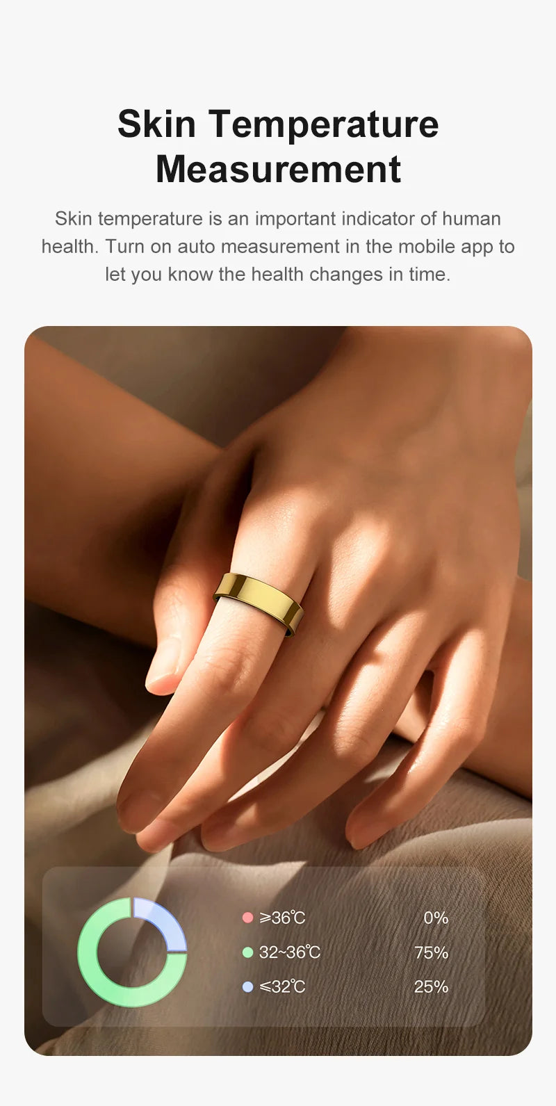 R09 Smart Ring with Charging Case – Heart Rate, Blood Oxygen & Skin Temperature Monitor, 5ATM Waterproof for Android & iOS
