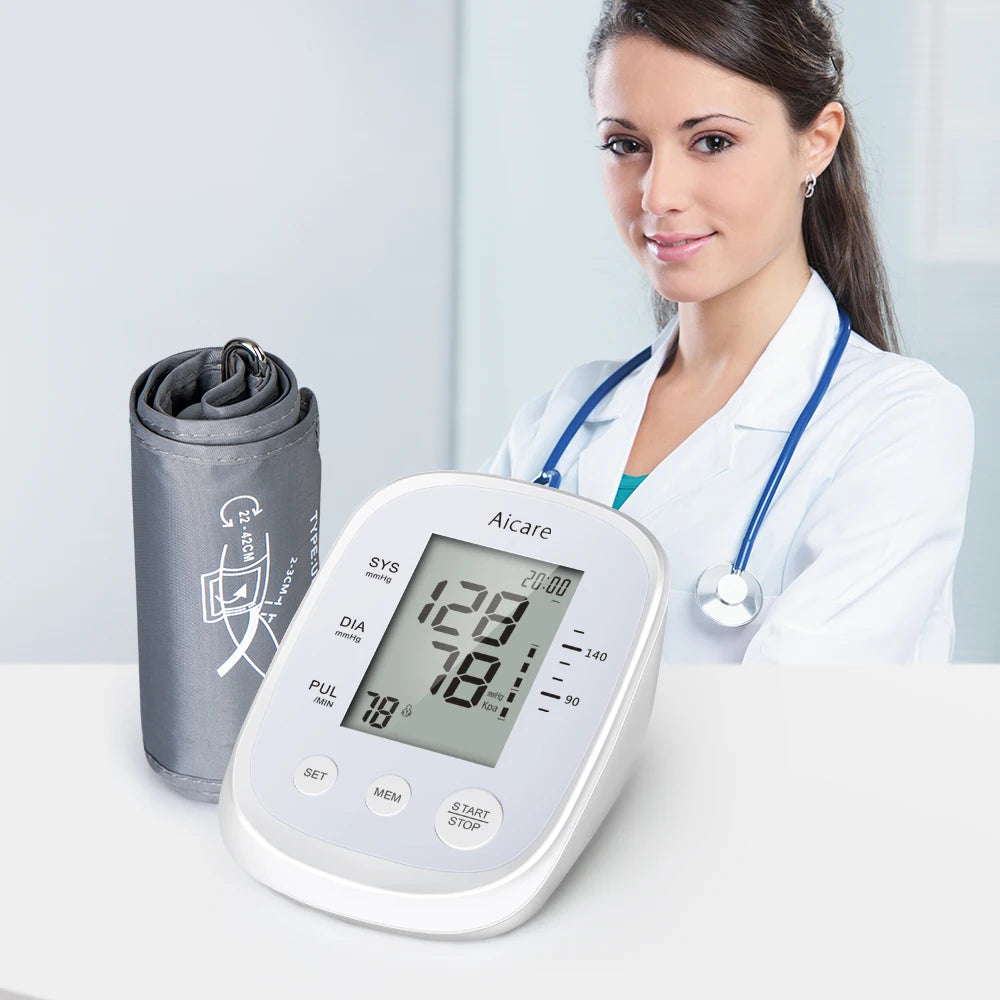 AICARE Upper Arm Automatic Blood Pressure Monitor – Digital Tonometer Sphygmomanometer with Pulse Measurement