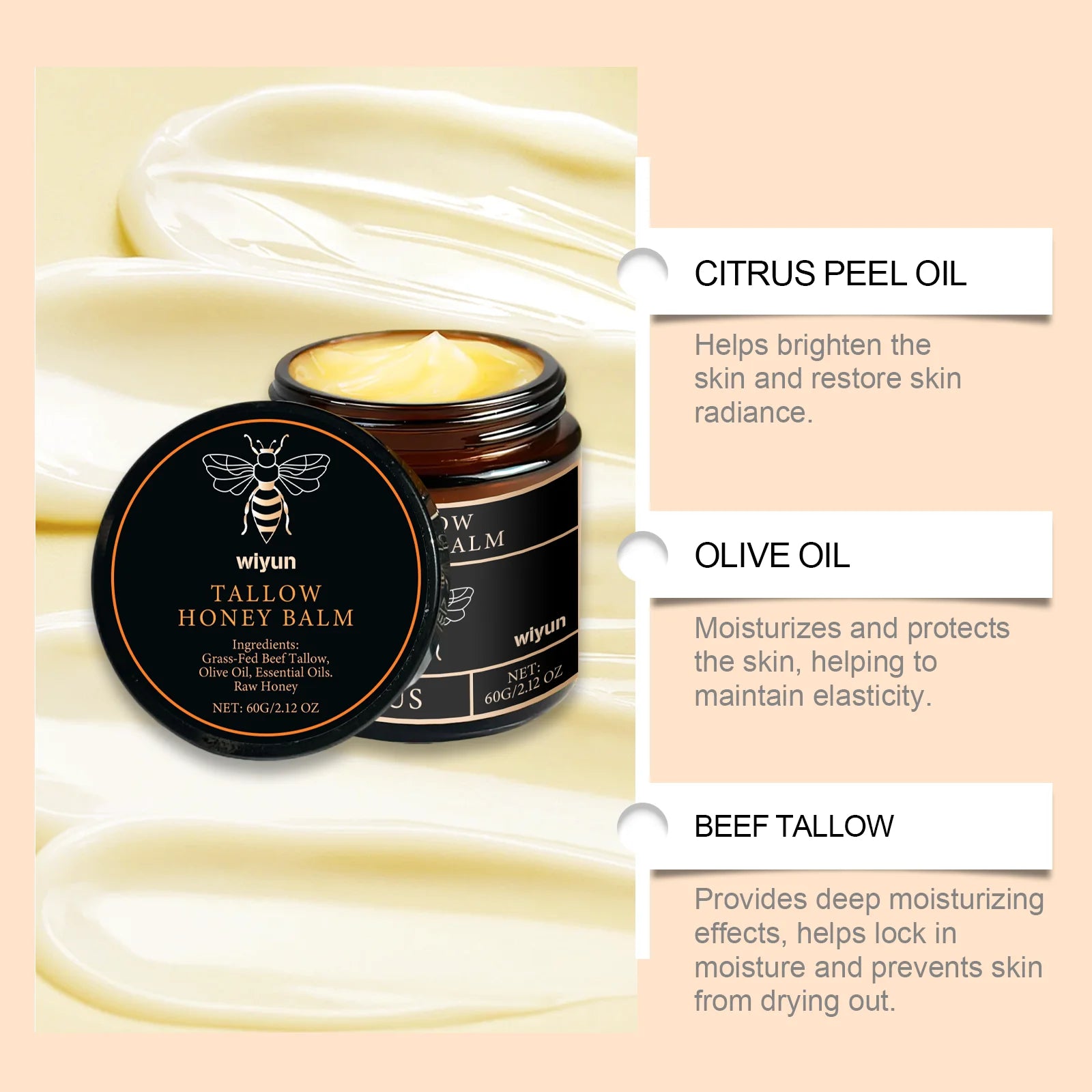 Tallow Honey Glow Cream – Hydrating & Firming Face and Body Moisturizer