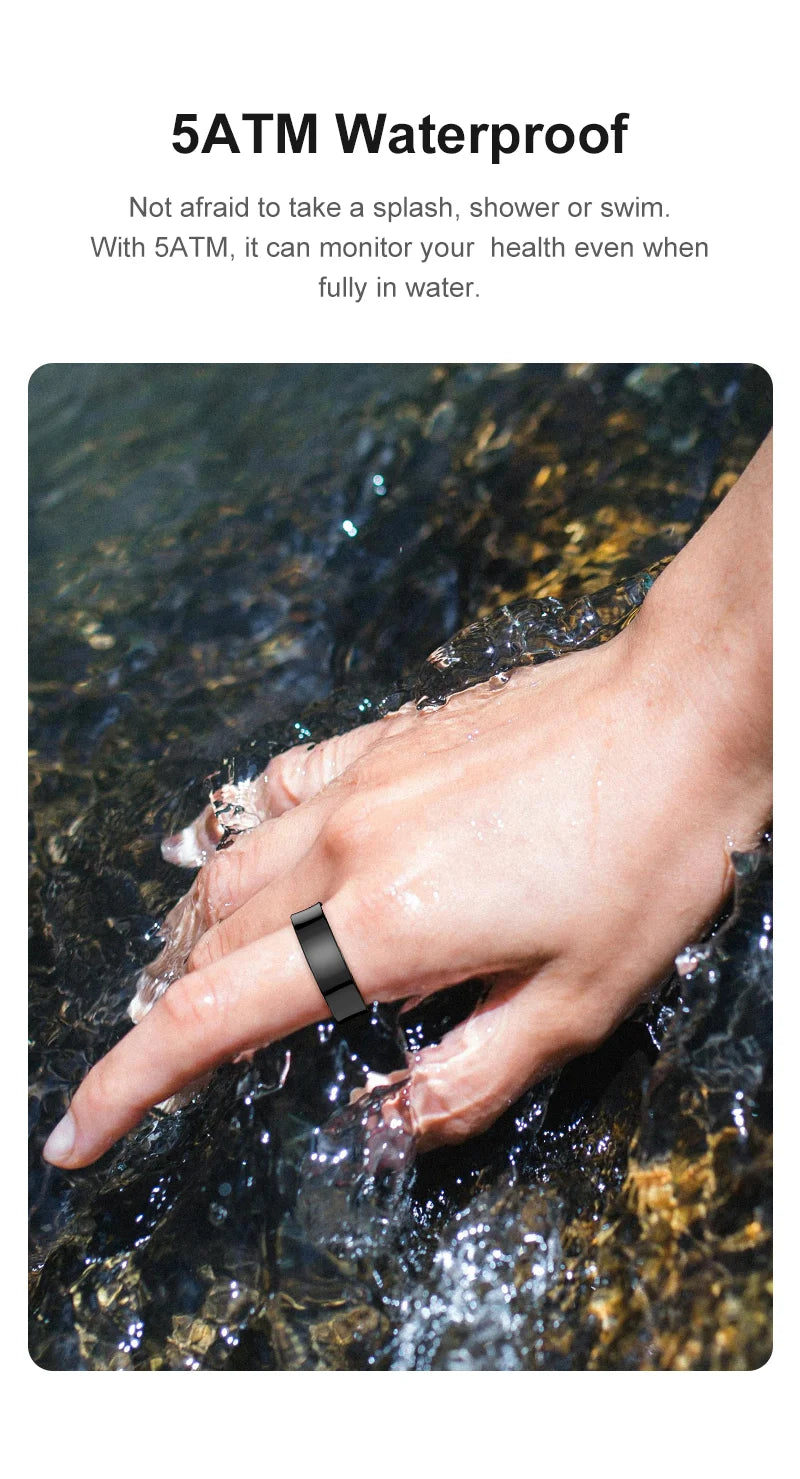 R09 Smart Ring with Charging Case – Heart Rate, Blood Oxygen & Skin Temperature Monitor, 5ATM Waterproof for Android & iOS