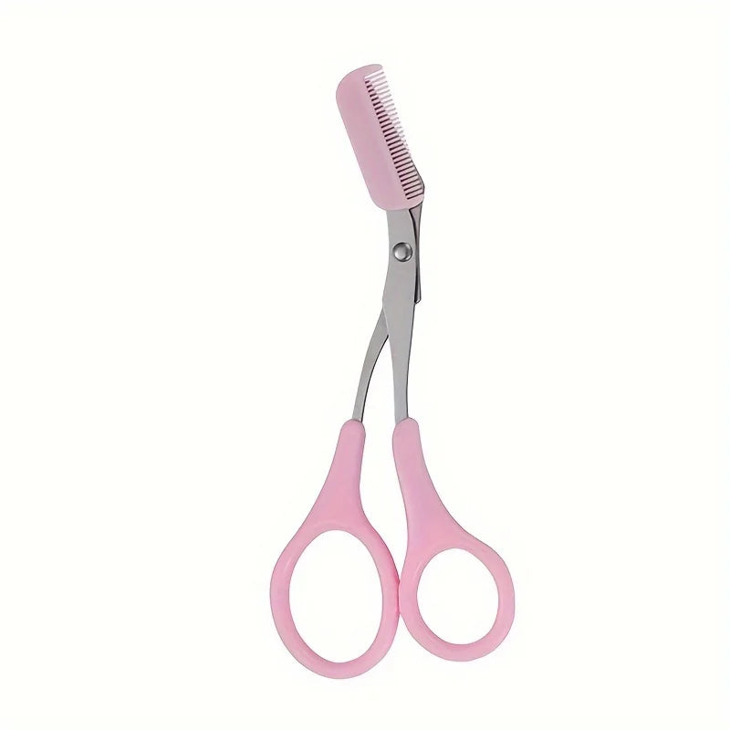 Pink Eyebrow Scissors and Comb Set – Right-Handed Beginner Grooming Tool