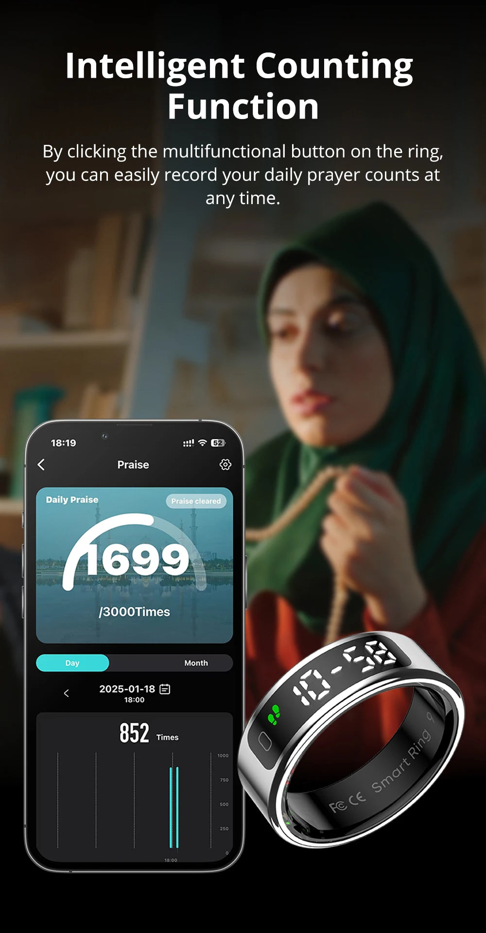2025 COLMI R12 Smart Ring – Touch Display, Wireless Charging, Health Manager, 5ATM Waterproof