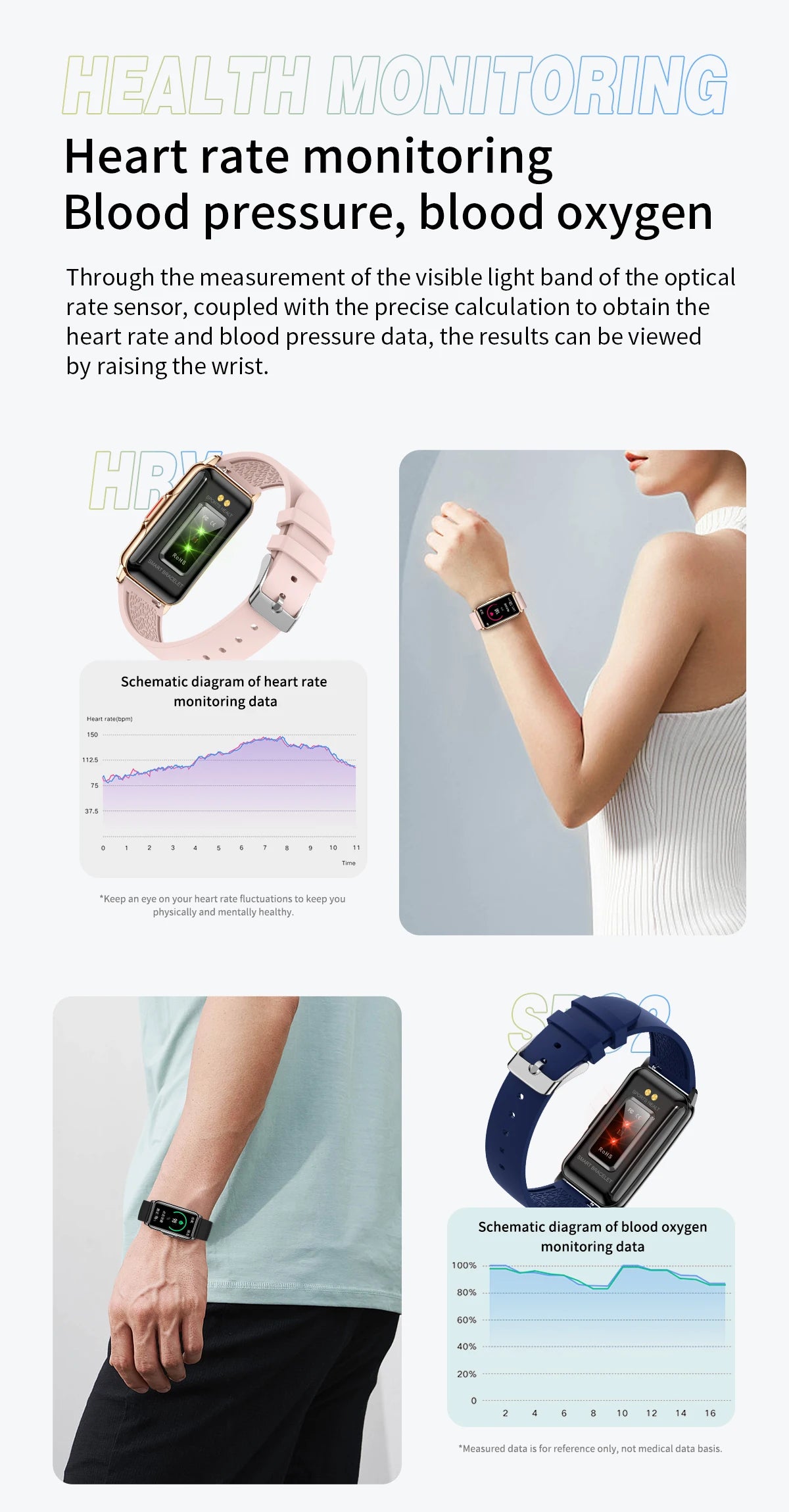 Unisex Smart Bracelet for Android & iOS – Heart Rate, Blood Oxygen Monitor, Waterproof Sport Smartwatch with Gift