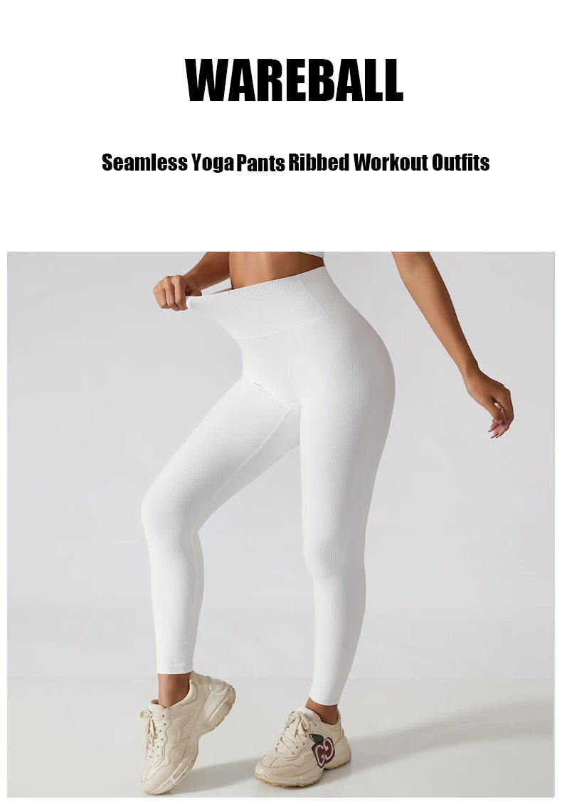 Ribbed Seamless High-Waist Yoga Pants – Women’s Tummy Control Gym Leggings & Running Tights