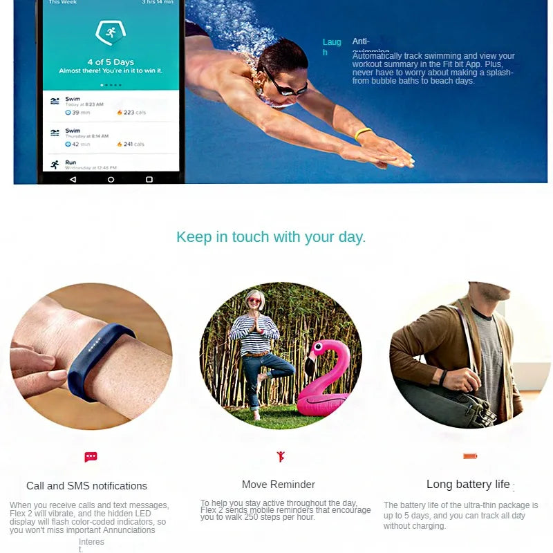 Fitbit Flex 2 Smart Fitness Tracker – Sleep Monitor, Waterproof, Alarm Clock & Bluetooth Alerts