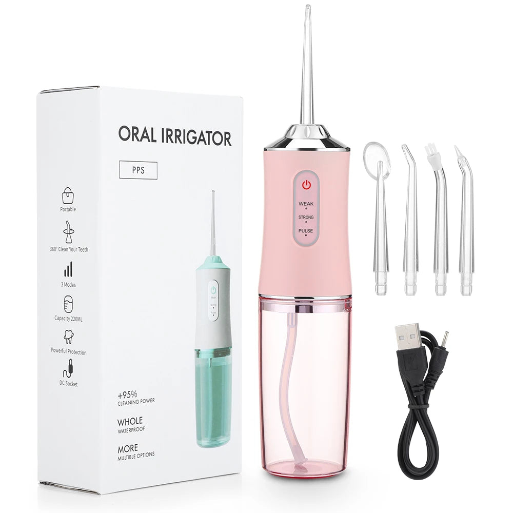 Portable USB Rechargeable Oral Irrigator – 4 Jet Tips, 220ml Water Flosser with 3 Modes