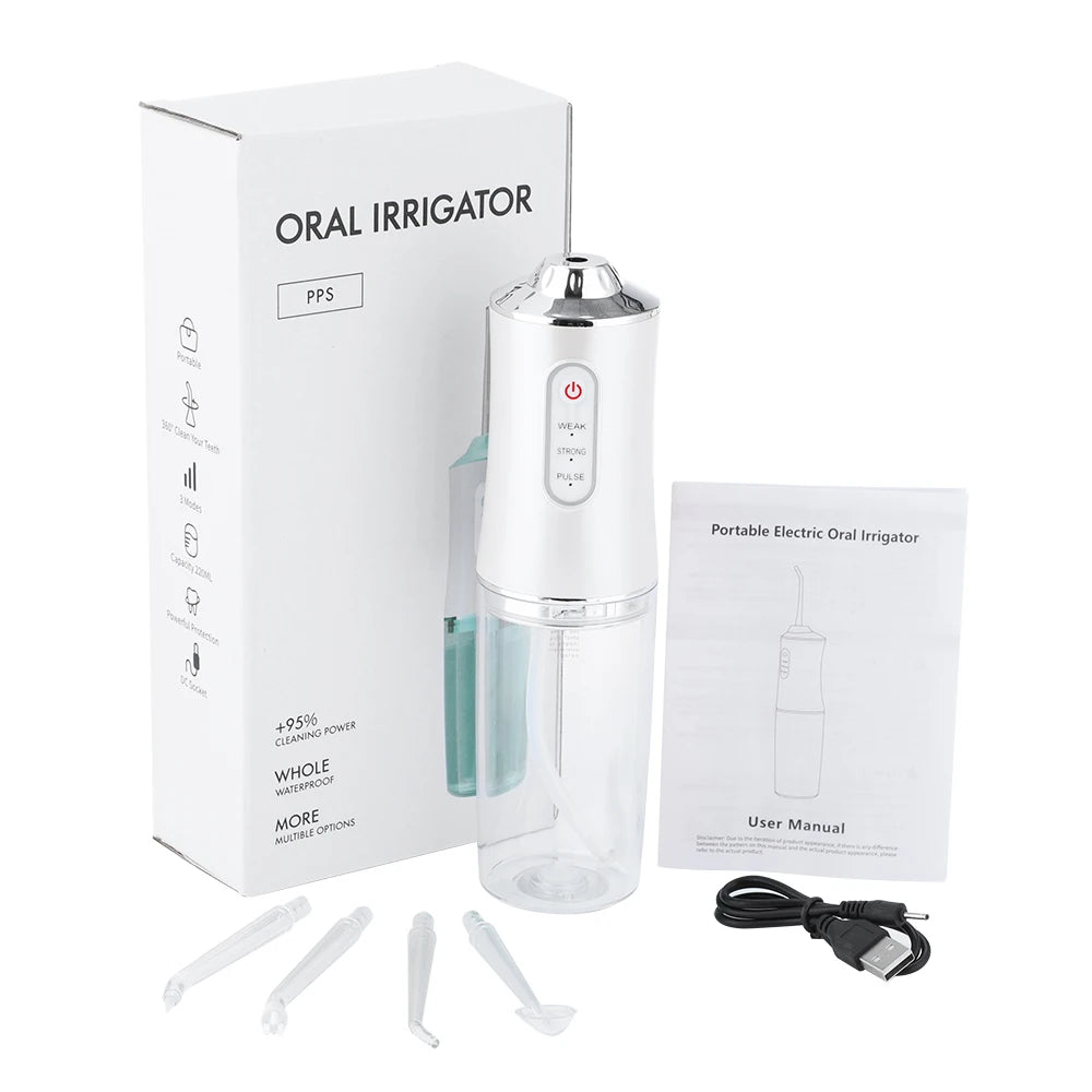 Portable USB Rechargeable Oral Irrigator – 4 Jet Tips, 220ml Water Flosser with 3 Modes