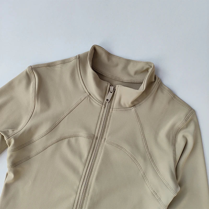 Women's High-End Yoga Running Jacket – Long Sleeve, Windproof Fitness Training Top with Standing Collar