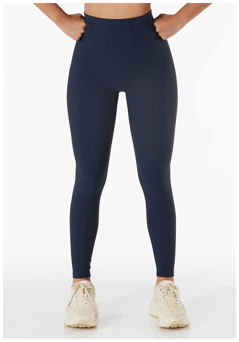 Ribbed Seamless High-Waist Yoga Pants – Women’s Tummy Control Gym Leggings & Running Tights