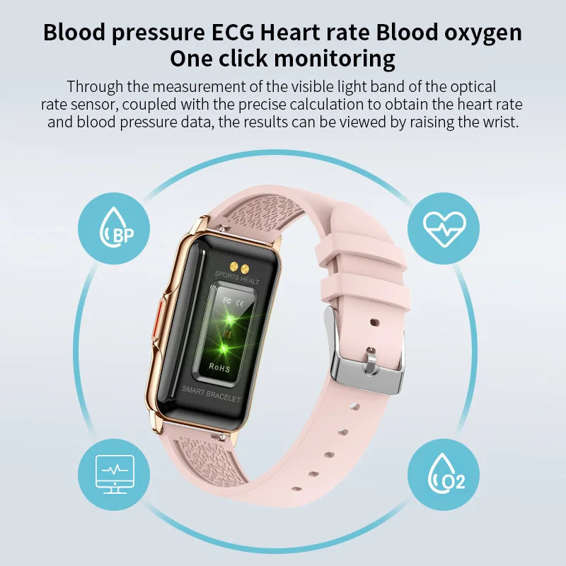 Unisex Smart Bracelet for Android & iOS – Heart Rate, Blood Oxygen Monitor, Waterproof Sport Smartwatch with Gift