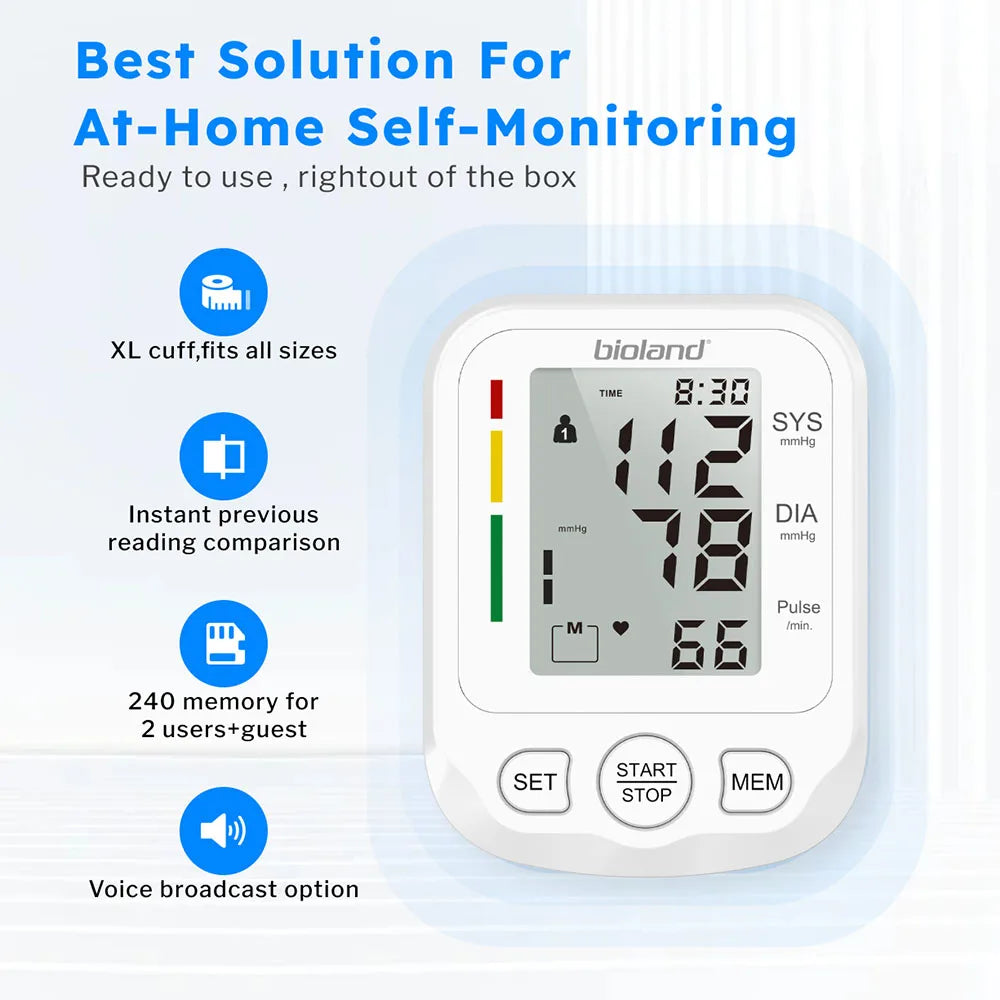 bioland 2005 Upper Arm Blood Pressure Monitor – Automatic Digital Tensiometer with Pulse & Heart Rate Monitoring