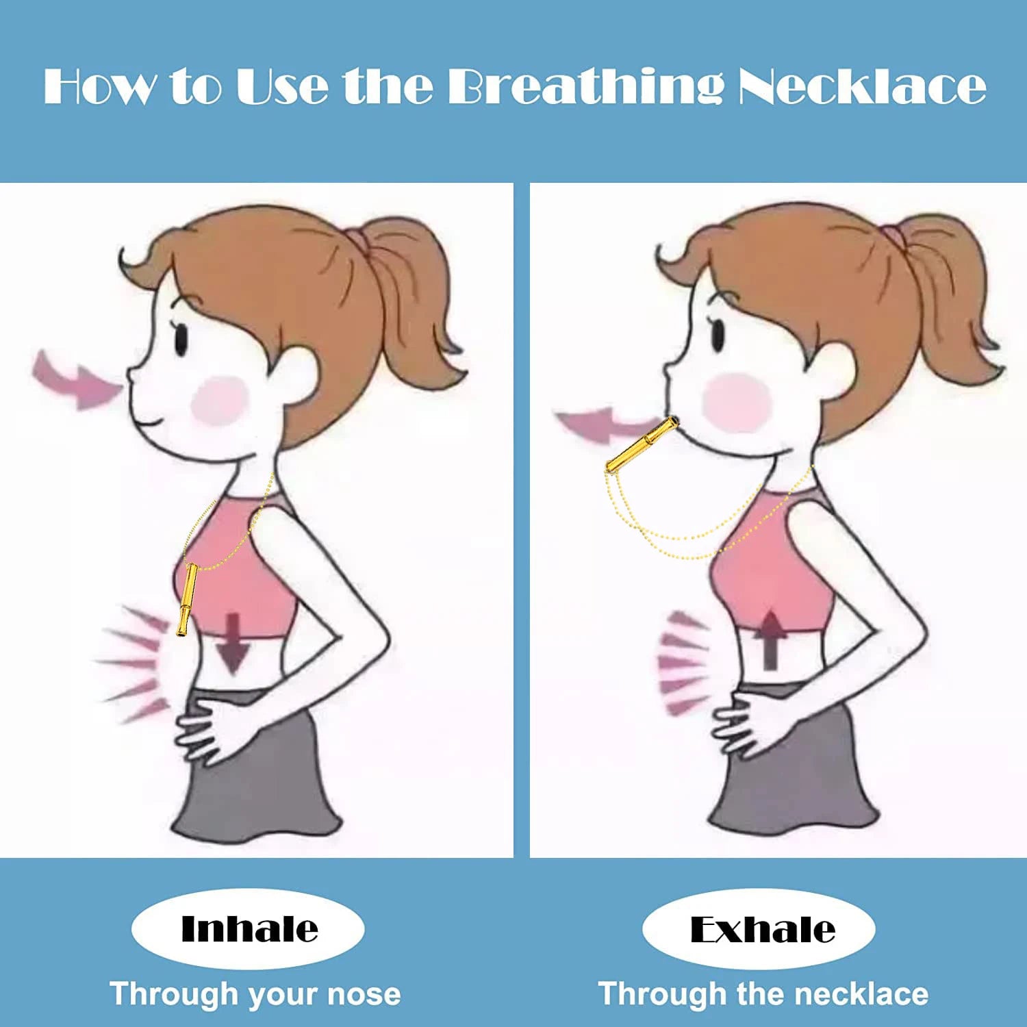 Mindfulness Breathing Necklace – Anxiety & Stress Relief Tool with Chain
