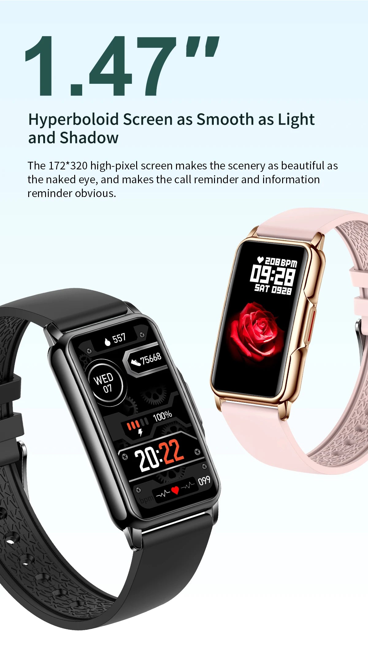 Unisex Smart Bracelet for Android & iOS – Heart Rate, Blood Oxygen Monitor, Waterproof Sport Smartwatch with Gift