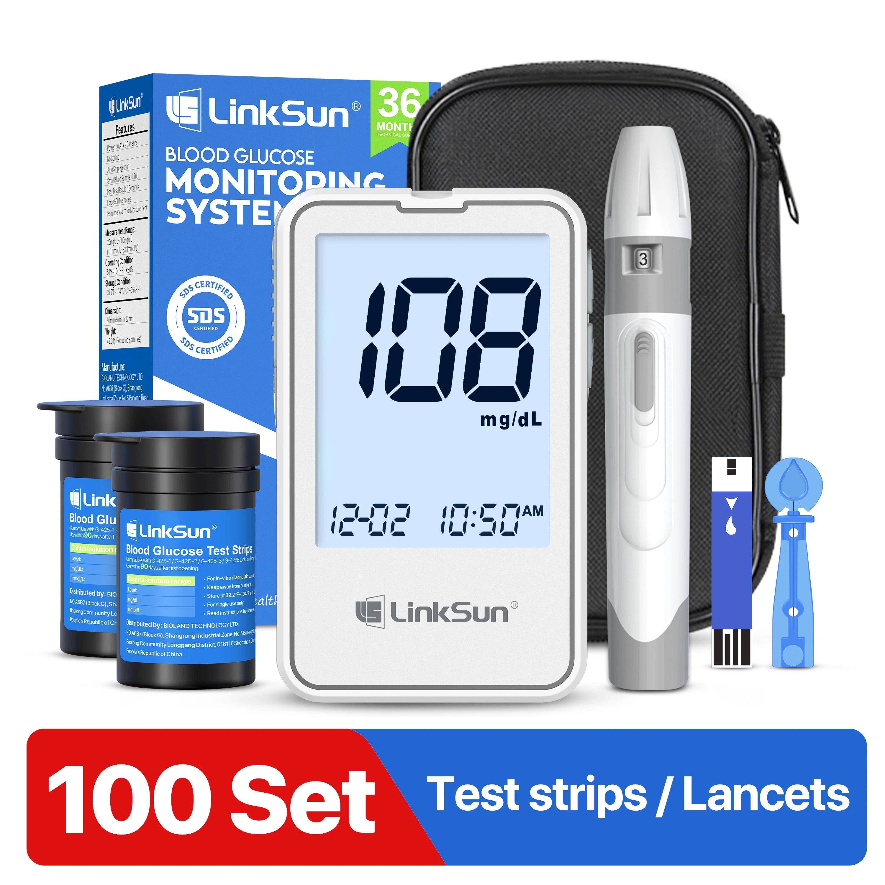 G-425-2 Linksun Digital Blood Glucose Meter Kit – Complete Diabetes Testing Blood Sugar Monitor