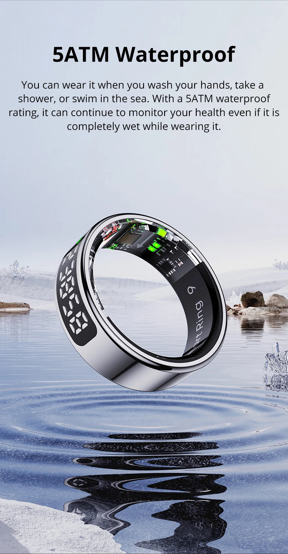 2025 COLMI R12 Smart Ring – Touch Display, Wireless Charging, Health Manager, 5ATM Waterproof