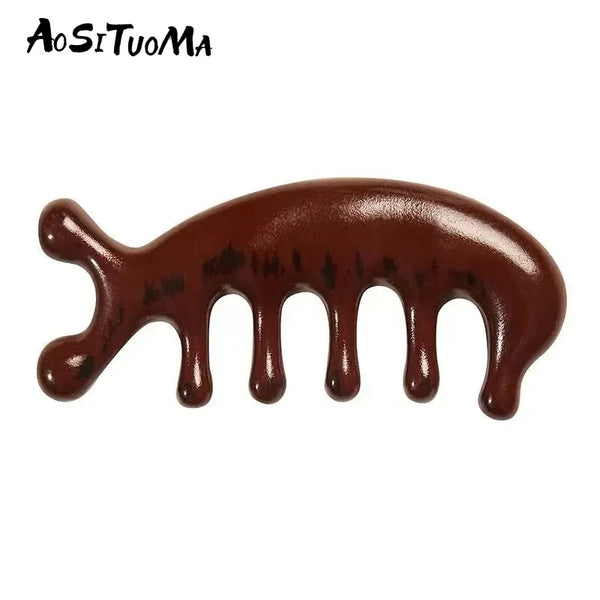 Sandalwood Meridian Massage Comb – Five-Tooth Wooden Therapy Tool