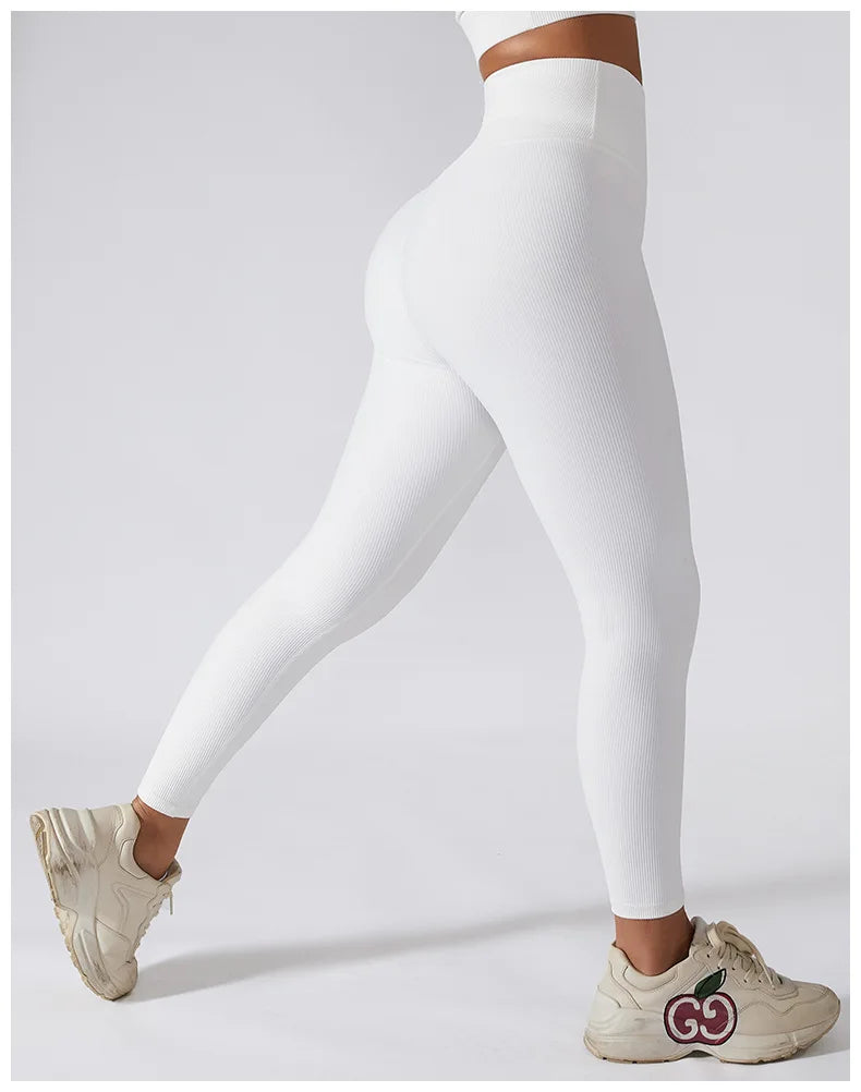 Ribbed Seamless High-Waist Yoga Pants – Women’s Tummy Control Gym Leggings & Running Tights