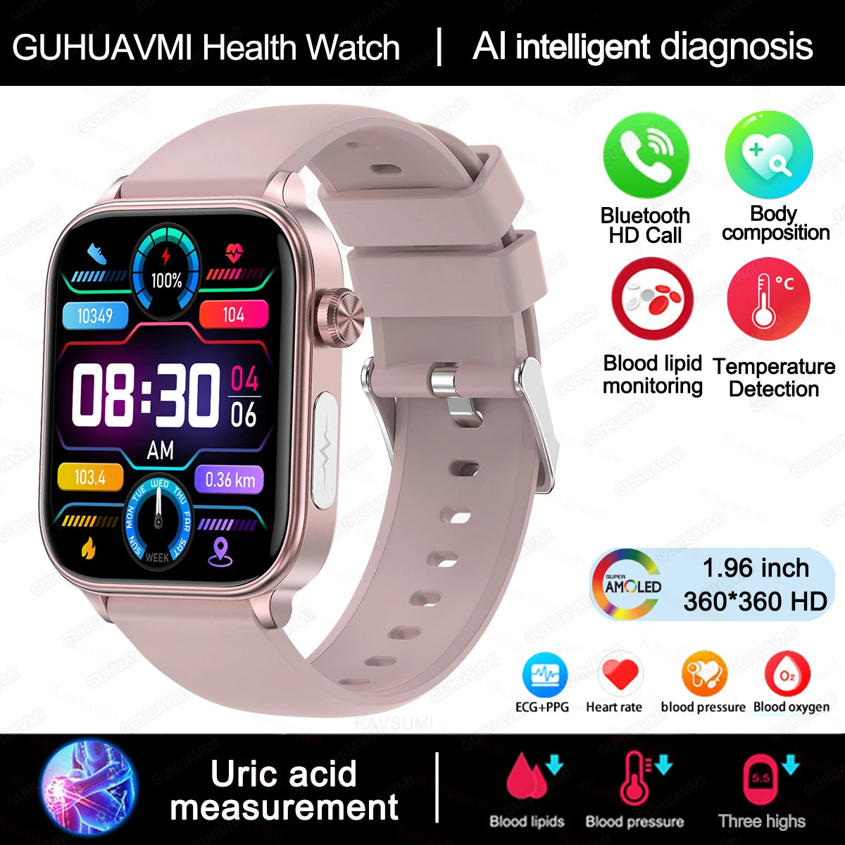 2025 ECG+PPG Smart Watch – Blood Pressure, Lipid, Uric Acid & Menstrual Health Tracker for Women