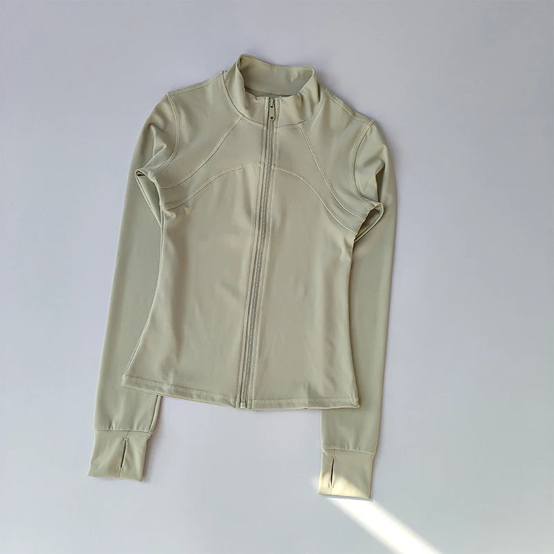 Women's High-End Yoga Running Jacket – Long Sleeve, Windproof Fitness Training Top with Standing Collar