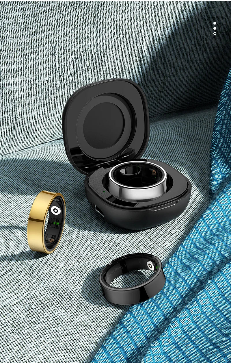 R09 Smart Ring with Charging Case – Heart Rate, Blood Oxygen & Skin Temperature Monitor, 5ATM Waterproof for Android & iOS