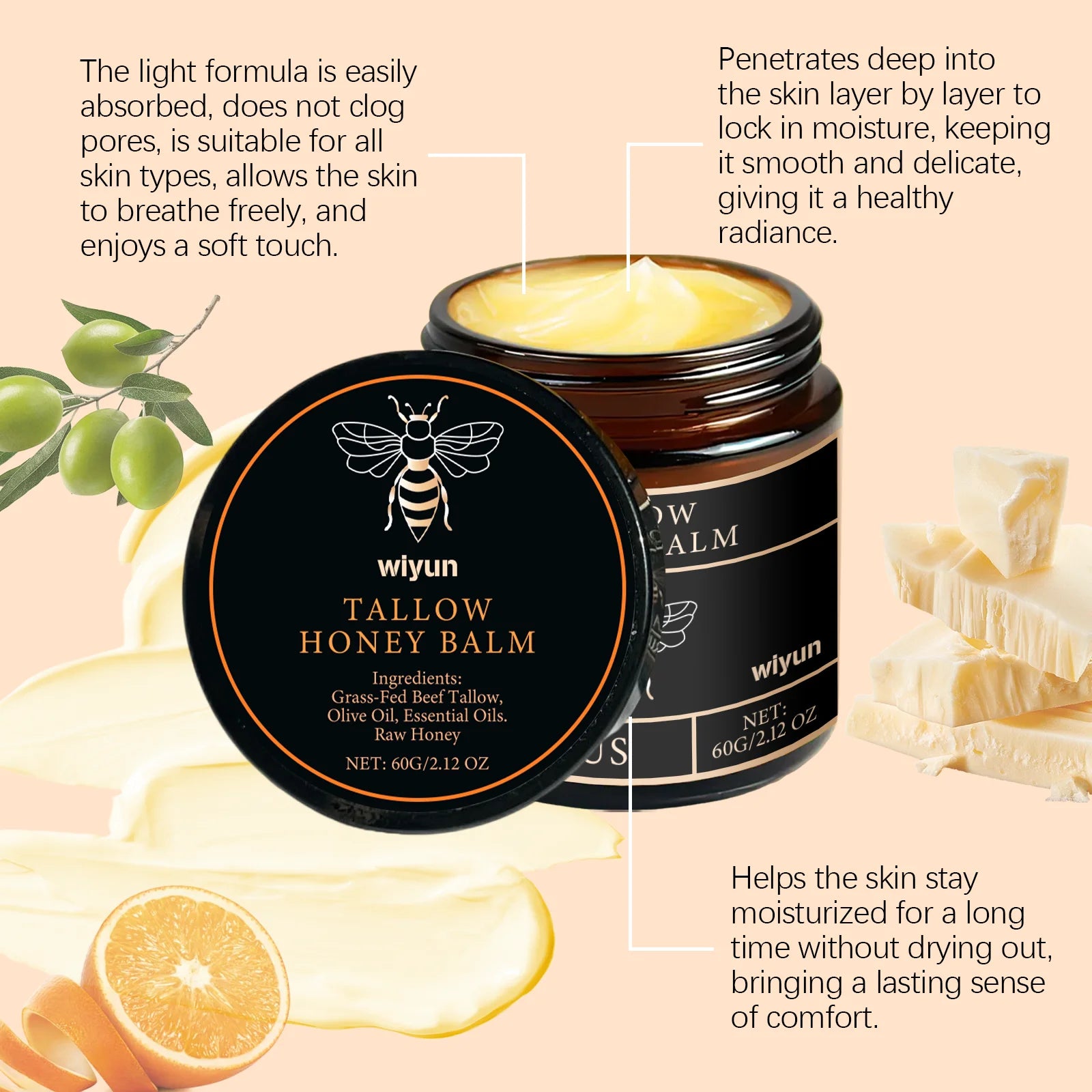 Tallow Honey Glow Cream – Hydrating & Firming Face and Body Moisturizer