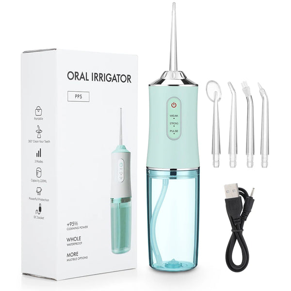 Portable USB Rechargeable Oral Irrigator – 4 Jet Tips, 220ml Water Flosser with 3 Modes