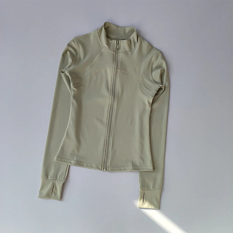 Women's High-End Yoga Running Jacket – Long Sleeve, Windproof Fitness Training Top with Standing Collar