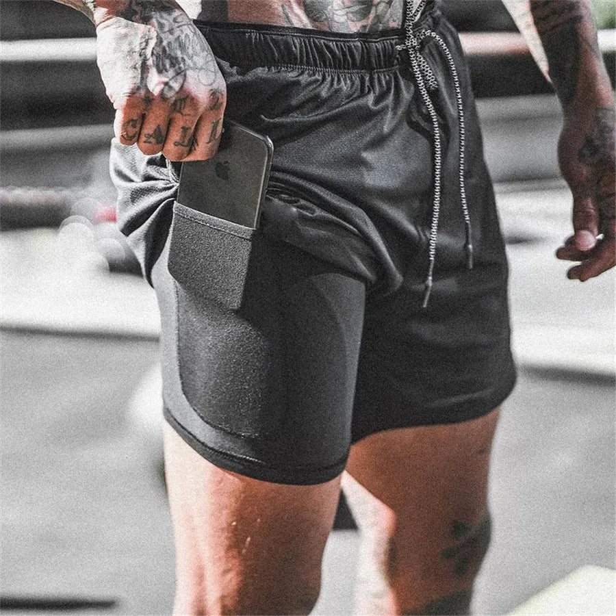 Men’s 2-in-1 Double-Layer Running Shorts – Beach, Gym & Fitness Training Pants