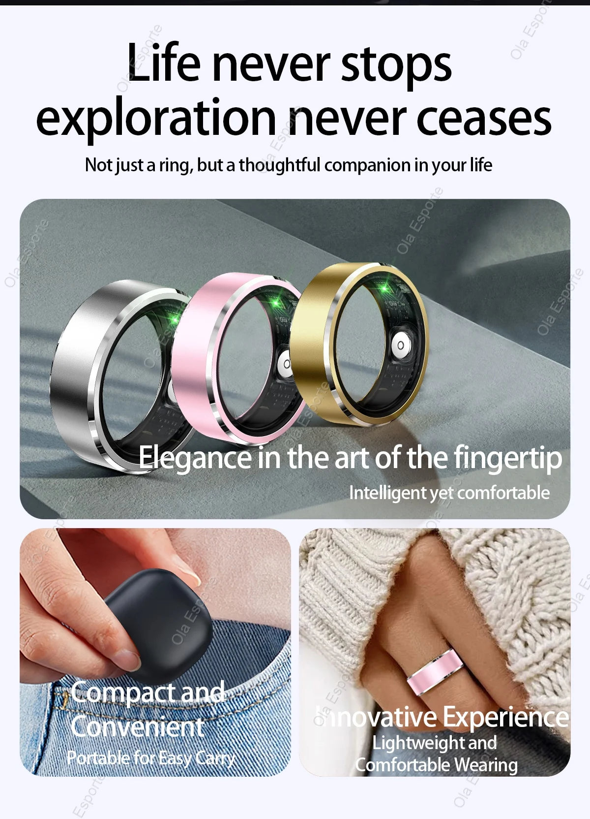 Smart Fitness Ring – 5ATM Waterproof with Gesture Control, Heart Rate, Blood Pressure & Sleep Monitoring