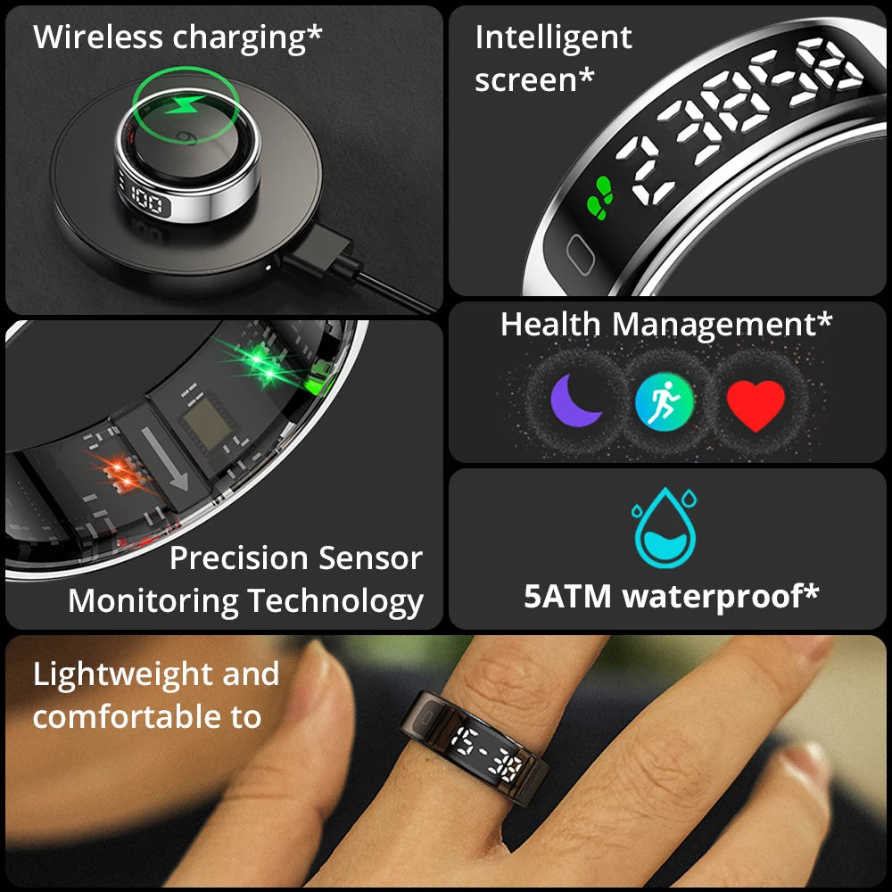 2025 COLMI R12 Smart Ring – Touch Display, Wireless Charging, Health Manager, 5ATM Waterproof
