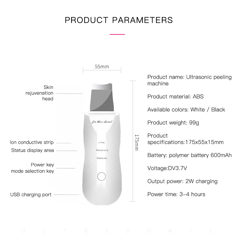 Electric Ultrasonic Skin Scrubber – Facial Cleansing & Blackhead Remover Spatula