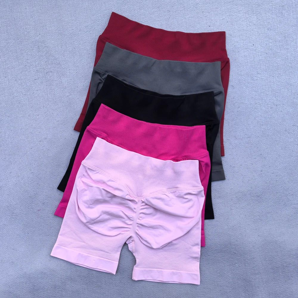 4.5" Seamless Ribbed Yoga Shorts – Scrunch Bum Booty Lifting Gym & Running Shorts for Women