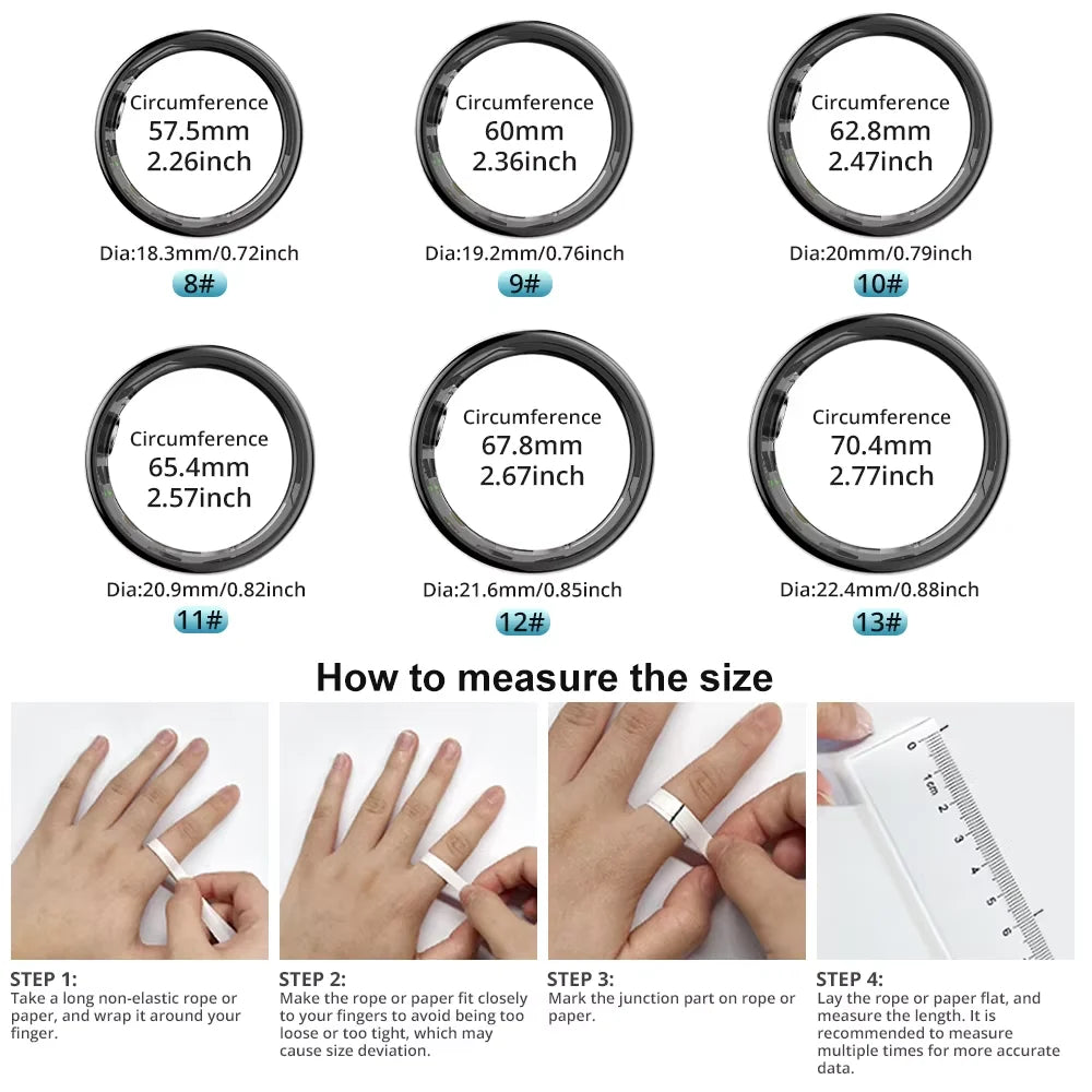 R09 Smart Ring with Charging Case – Heart Rate, Blood Oxygen & Skin Temperature Monitor, 5ATM Waterproof for Android & iOS