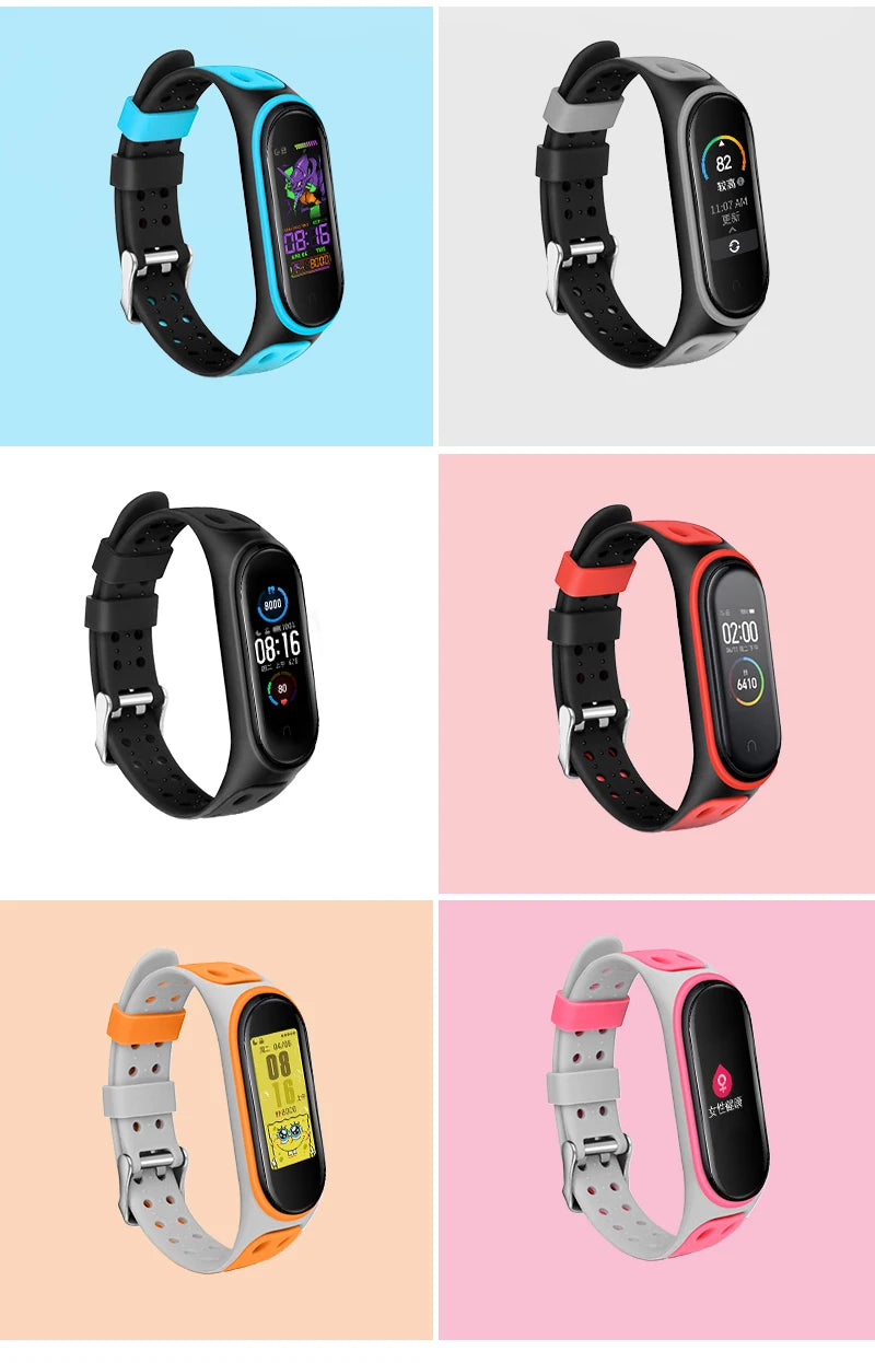 Two-Color Silicone Replacement Strap for Mi Band 3/4/5/6/7 – Smart Wristband Bracelet for Xiaomi
