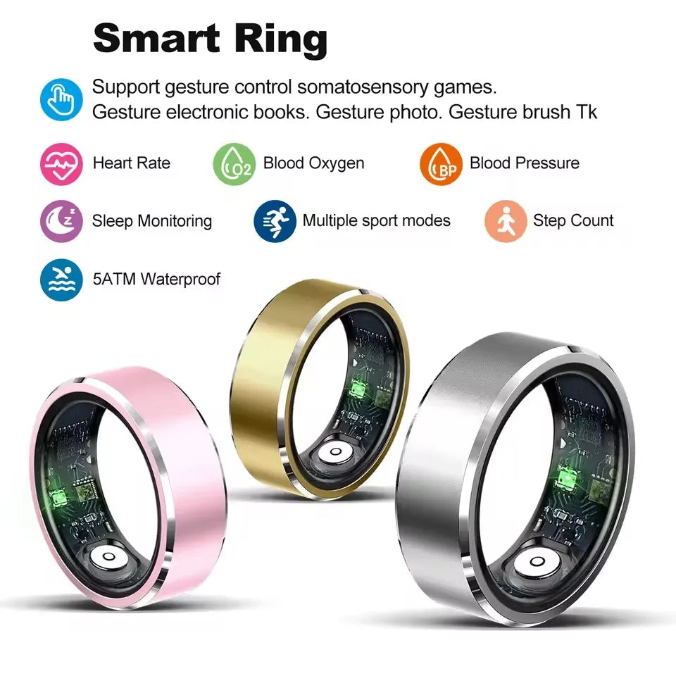 Smart Fitness Ring – 5ATM Waterproof with Gesture Control, Heart Rate, Blood Pressure & Sleep Monitoring