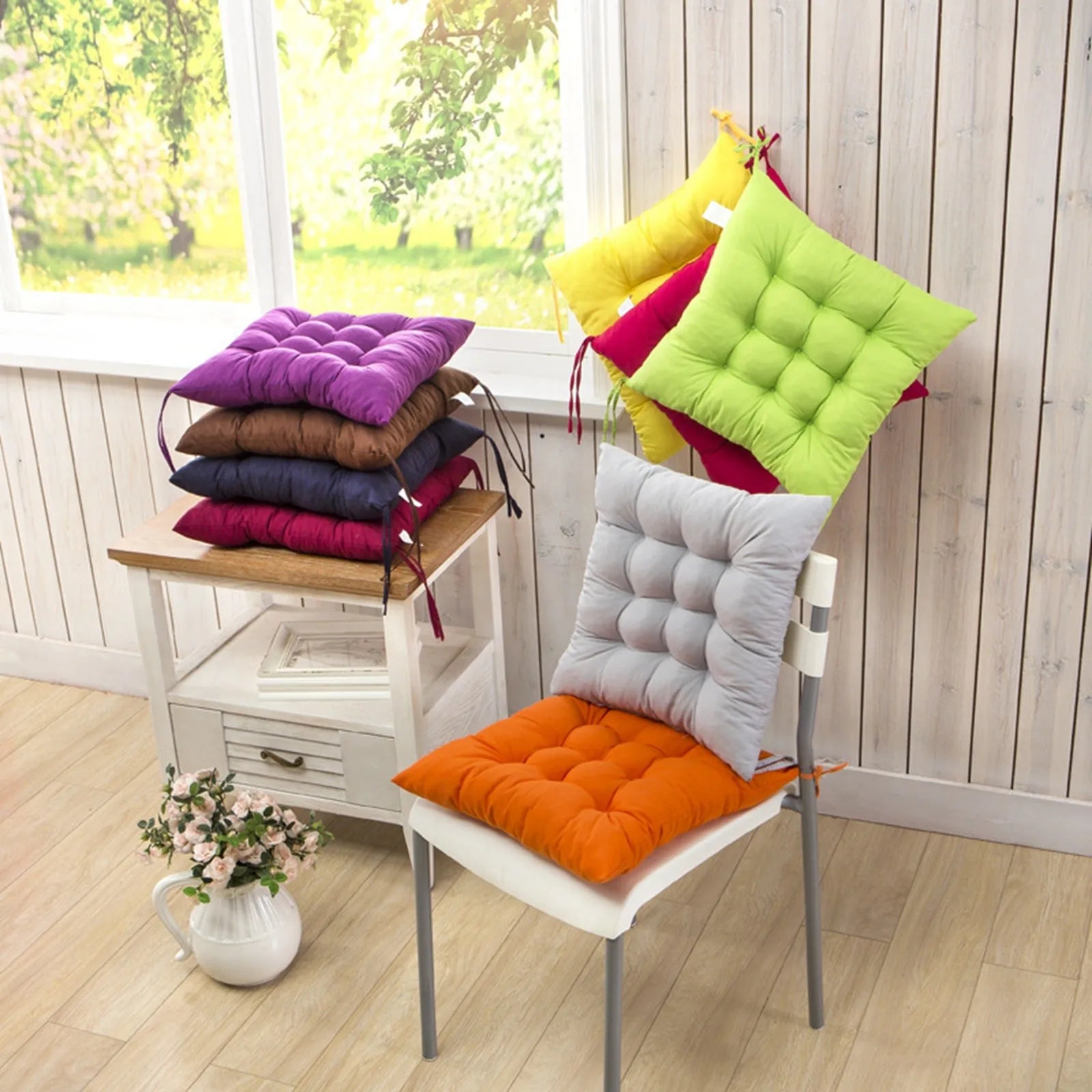 Square Chair Cushion with Anti-Skid Strap – Indoor & Outdoor Seat Pillow for Home and Car
