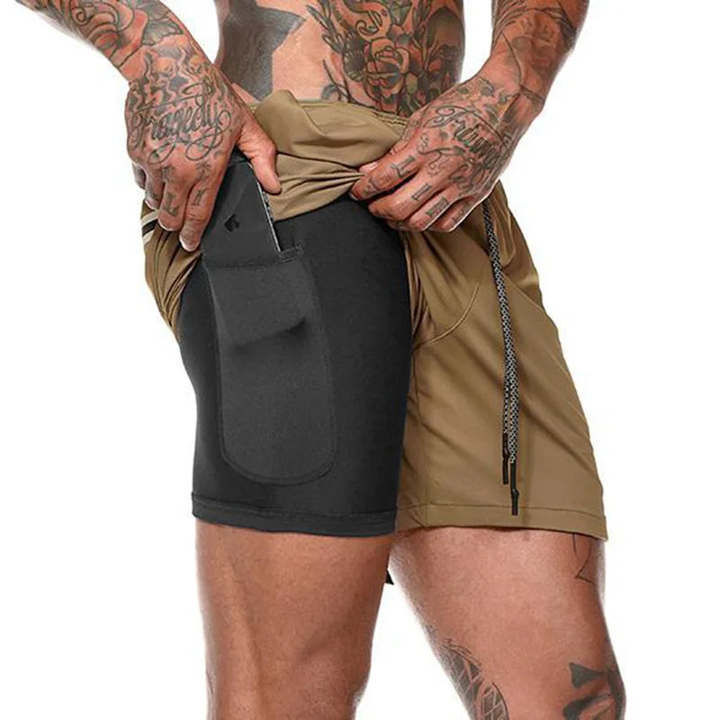 Men’s 2-in-1 Double-Layer Running Shorts – Beach, Gym & Fitness Training Pants