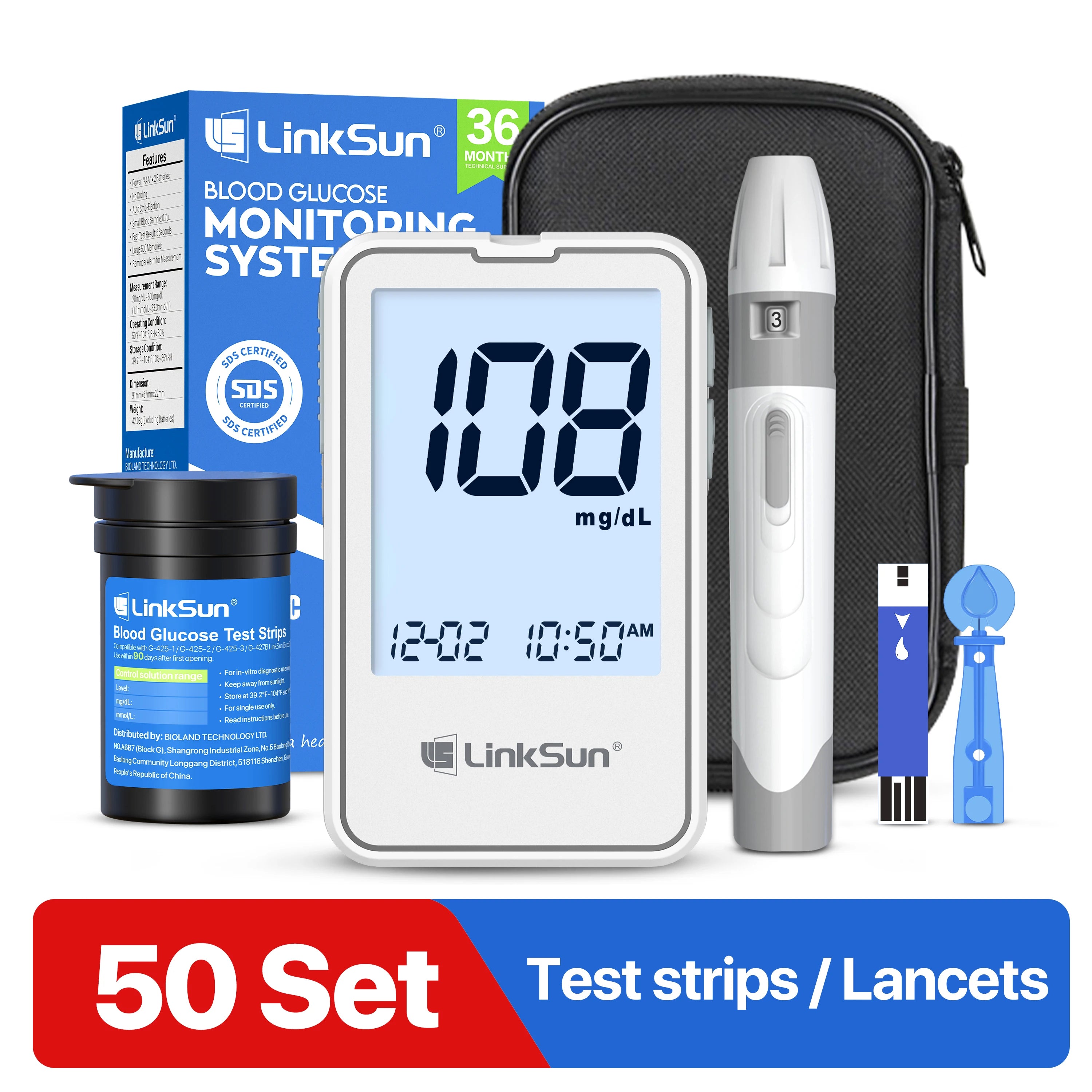 G-425-2 Linksun Digital Blood Glucose Meter Kit – Complete Diabetes Testing Blood Sugar Monitor