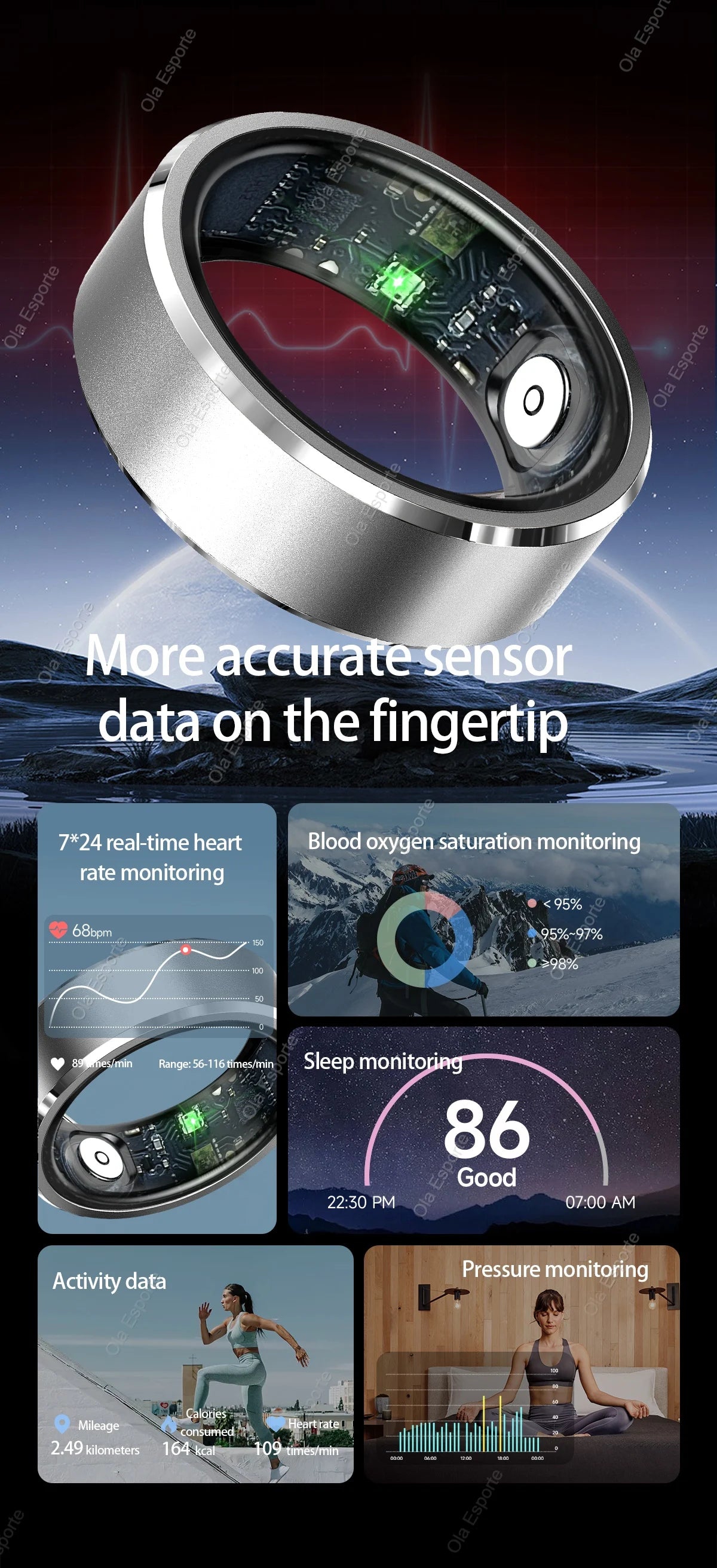 Smart Fitness Ring – 5ATM Waterproof with Gesture Control, Heart Rate, Blood Pressure & Sleep Monitoring