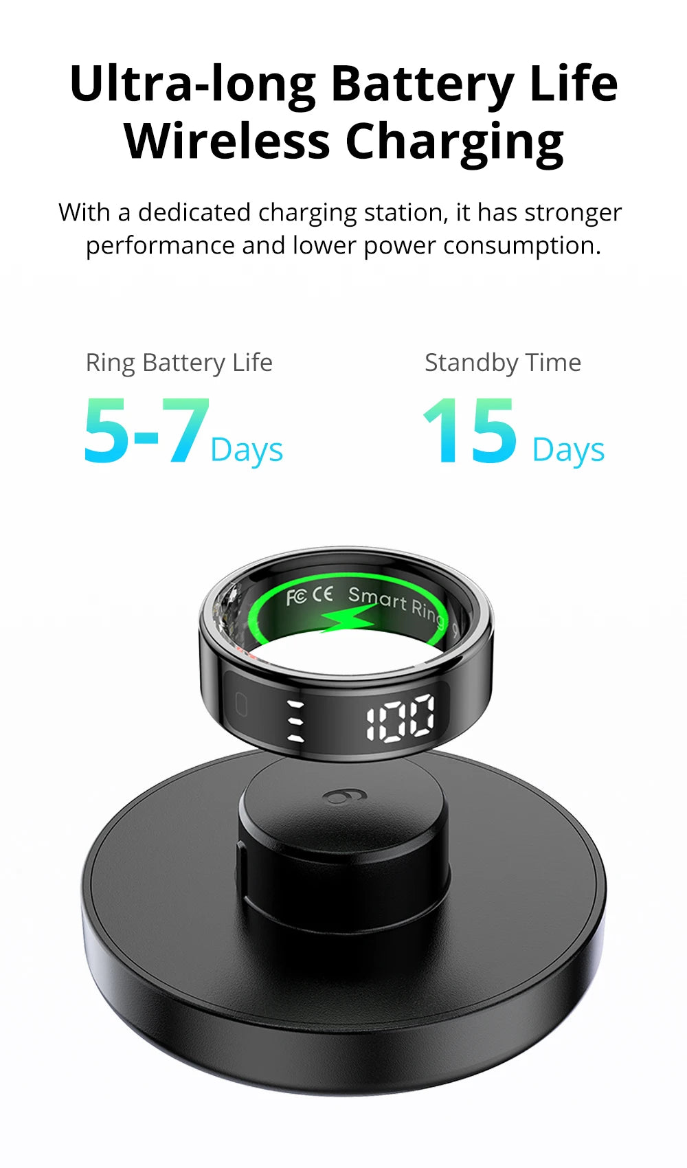 2025 COLMI R12 Smart Ring – Touch Display, Wireless Charging, Health Manager, 5ATM Waterproof