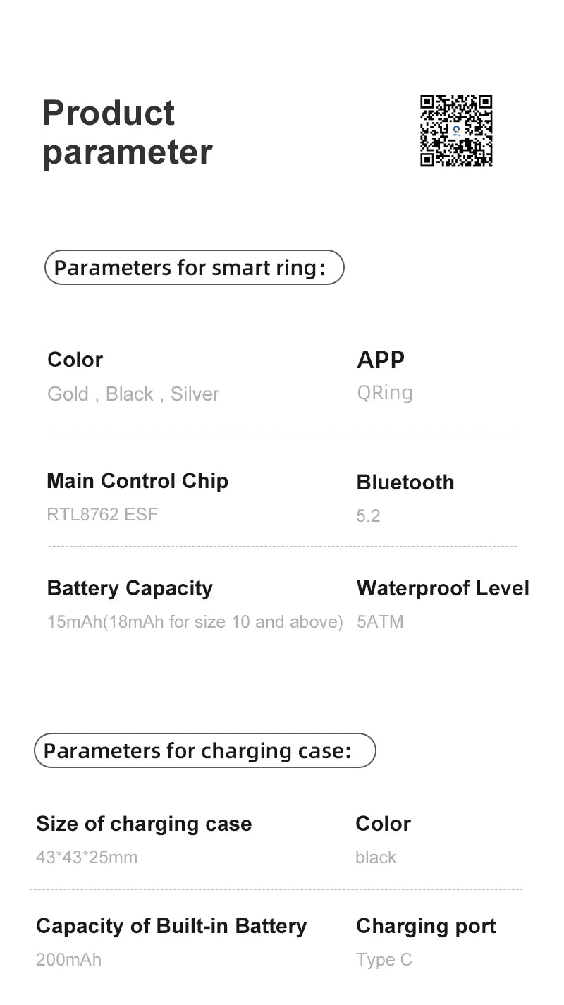 R09 Smart Ring with Charging Case – Heart Rate, Blood Oxygen & Skin Temperature Monitor, 5ATM Waterproof for Android & iOS