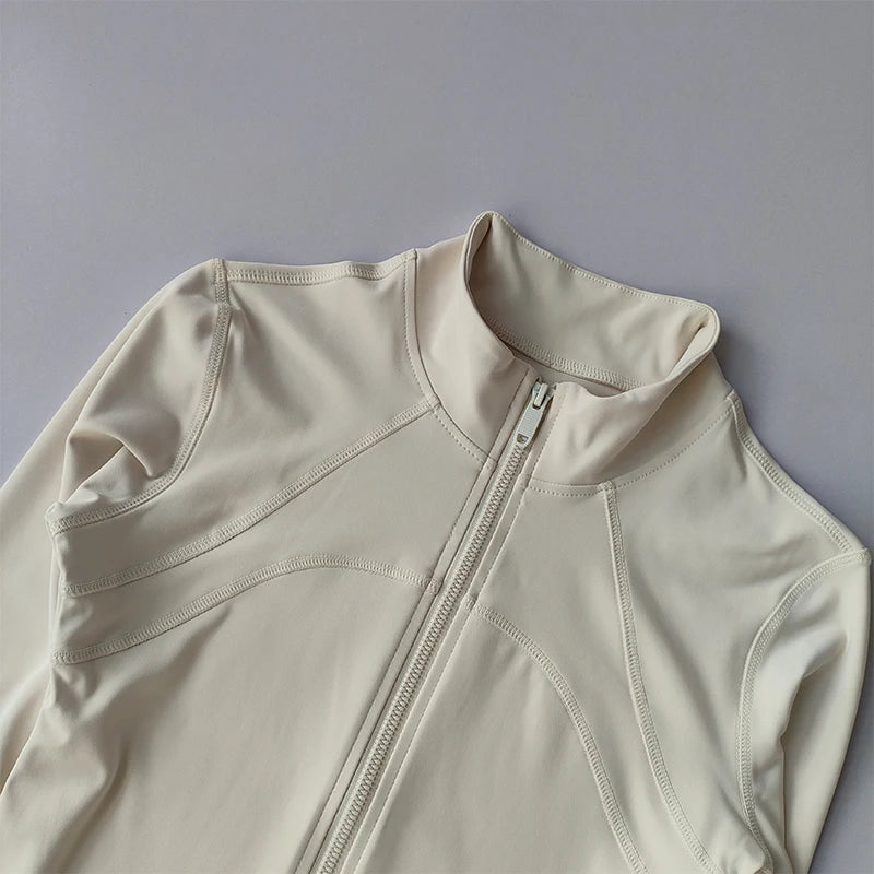 Women's High-End Yoga Running Jacket – Long Sleeve, Windproof Fitness Training Top with Standing Collar