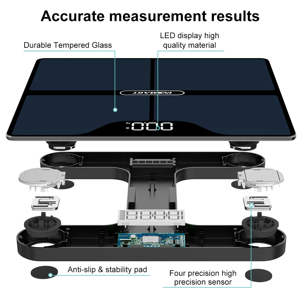 INSMART Digital Body Weight & Fat Scale – Professional Bioimpedance Smart Scale up to 180kg for Adults
