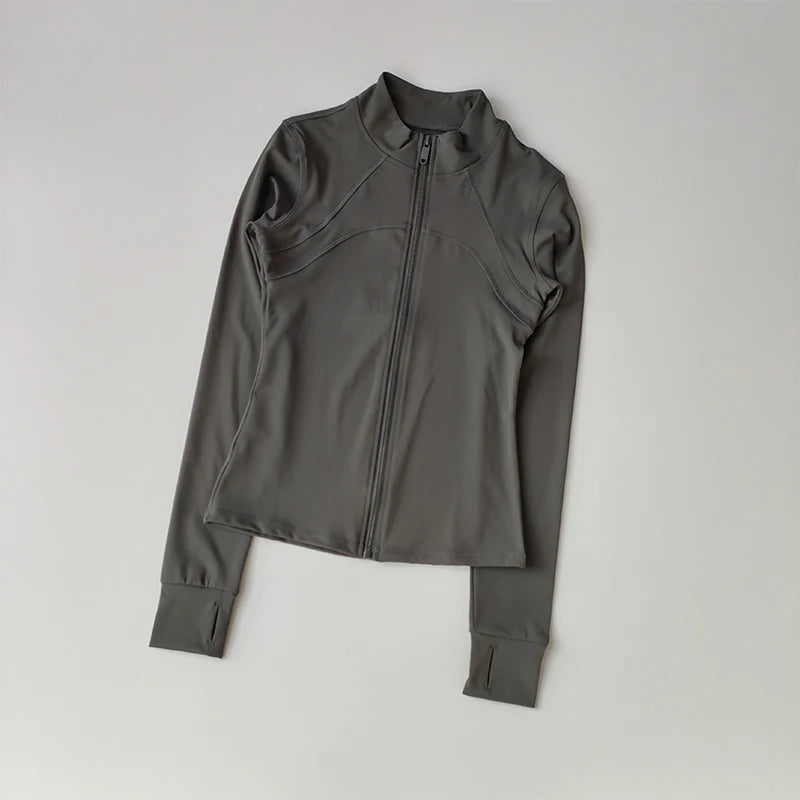 Women's High-End Yoga Running Jacket – Long Sleeve, Windproof Fitness Training Top with Standing Collar